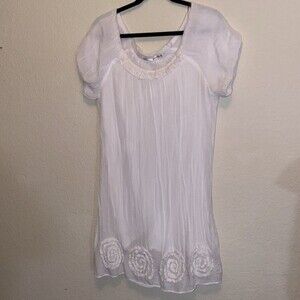 Solitaire silk blend white floral lightweight dress cover L boho lagen cottag